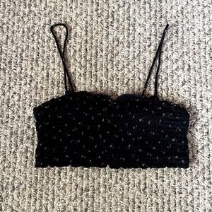 Brand unknown- black with small flowers- crop top- tight fit